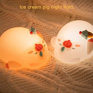 Silicone Night Light USB Rechargeable Battery Animal Design Bedside Table Lamp Baby Girls Sleep Living Room Warm Pig Light Home