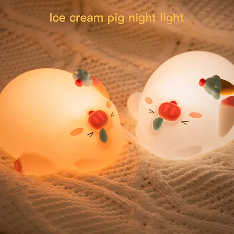 Silicone Night Light USB Rechargeable Battery Animal Design Bedside Table Lamp Baby Girls Sleep Living Room Warm Pig Light Home