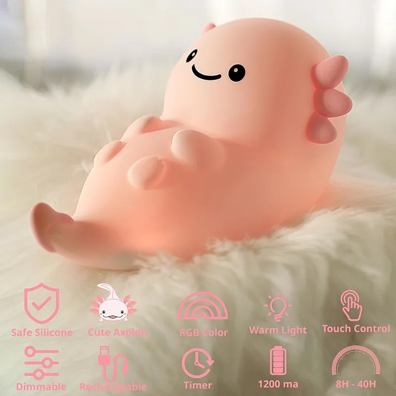 Touch Light Bedroom Light Lamp Dinosaur Pink Color Kids Cute Lamp Silicone Soft Safe Material