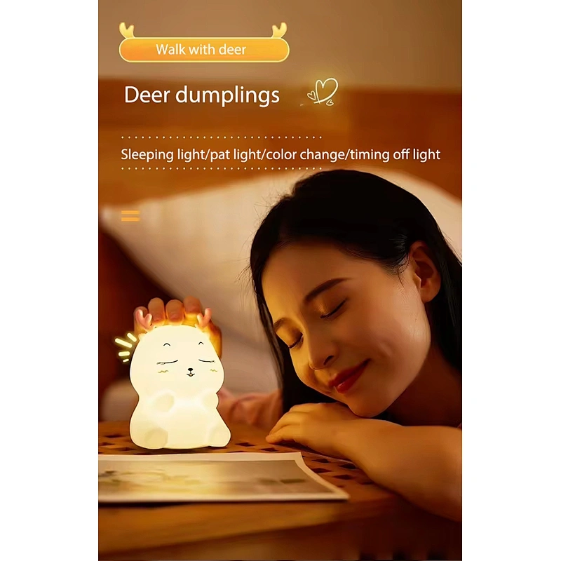 Cute Cartoon Silicone Animal Deer Tap Dimmable Rechargeable USB Led Battery Kids Children Baby Smart Night Light