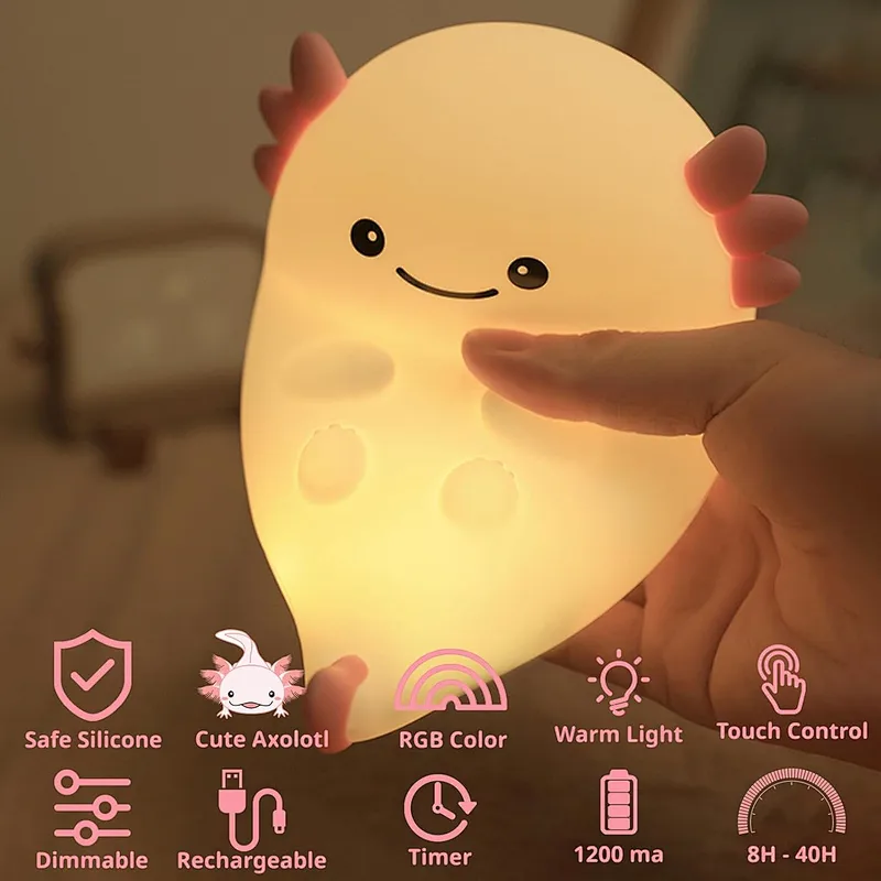 Touch Light Bedroom Light Lamp Dinosaur Pink Color Kids Cute Lamp Silicone Soft Safe Material