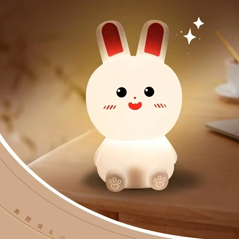 Kawaii Rabbit Kids Baby Bed Room Nursing Toy Gift Bedside Table Lamp Tap Light Desk Decoration Modern Design Night Lights