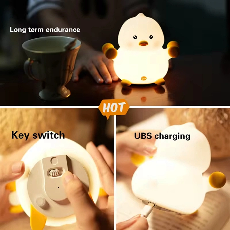 Cute Duck Tap Control Baby Kids Toys Tap Rechargeable Led USB 1200mAh Battery Silicone Animal Night Light for Bedroom Decoration