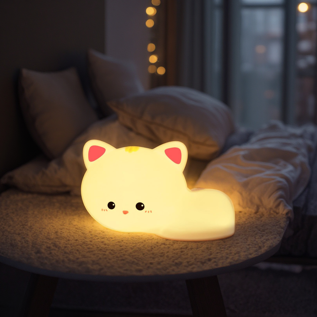 Hot Sale Rechargeable Silicone Cartoon Cat LED Night Lamp Cute Remote Control for Child Bedroom Use