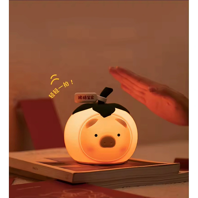 Creative Pig Persimmon Patting Light  Soft Silicone LED Mood Lamp  USB Rechargeable