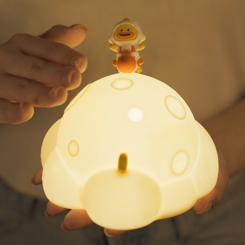 ICARER FAMILY Kids LED Night Light Warm Color Duck Moon Projection Switch Power Rechargeable Battery Customizable Night Light