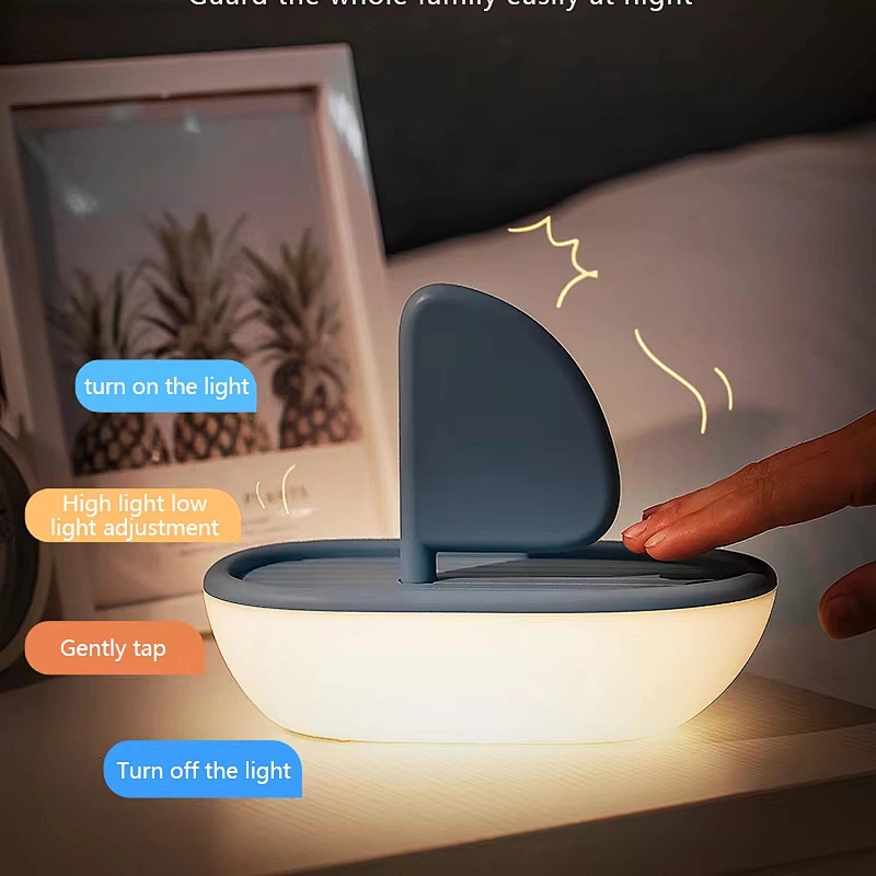Small LED Night Light Smart Home Companionship Lamp with Musical Boat for Kids ABS Body Battery Powered for Living Room