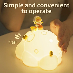 ICARER FAMILY Charging Bedroom Bedside Lamp with Sleeping Lamp Cute Silicone Planet Pat Night Light Lamp for Children