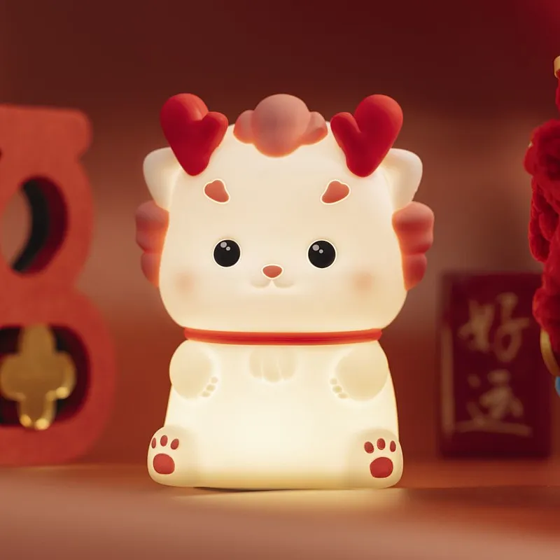 USB Rechargeable Silicone LED Loong Lamp Cute Animal Nightlight Auto Shutoff Timer Kids Teens Mini Nursery Baby Room