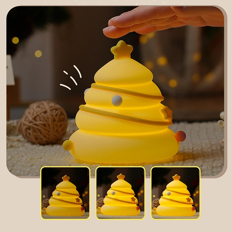 Factory Direct Sales Cute Christmas Tree LED Night Light Soft Silicone Mini Lamp for Kids' Sleep Home Use Christmas Gifts