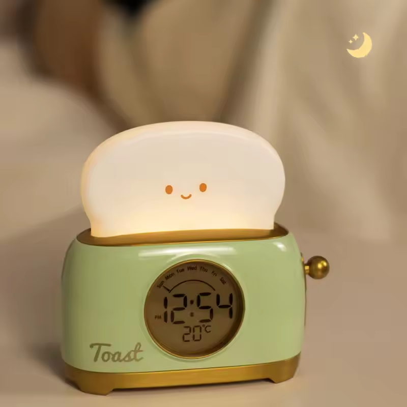 ICARER FAMILY Toast Night Light With Alarm Clock Night Light LED Mini Silicone Lamp for Bedroom Use