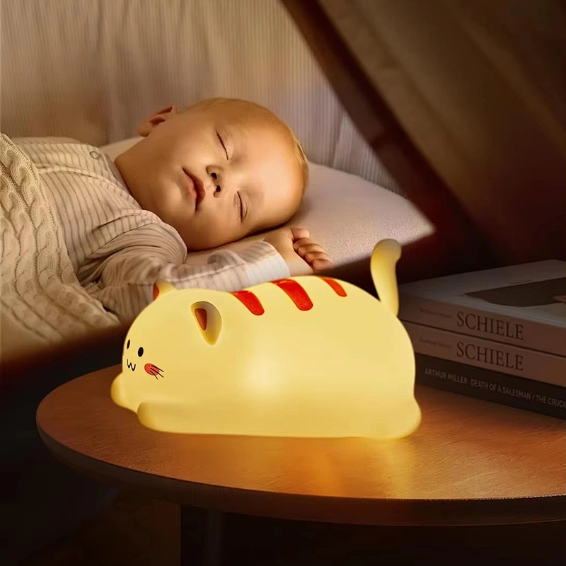 Children's LED Night Light New RGB Cat Animals Lighting Tap Silicone Touch Switch Control Mini Bedside Bedroom Use Babies Kids