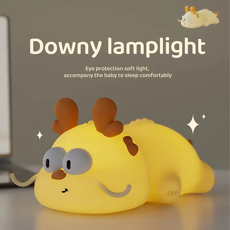 ICARER FAMILY Creative Gift Cartoon Dragon Night Light for Kids Portable Lamp USB Rechargeable Led Touch Cute Silicone Lamp