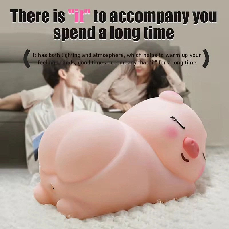 Cute Pig Silicone Animal Tap Dimmable Rechargeable USB Led Battery Cartoon Kids Children Baby Smart Night Light for Bedroom