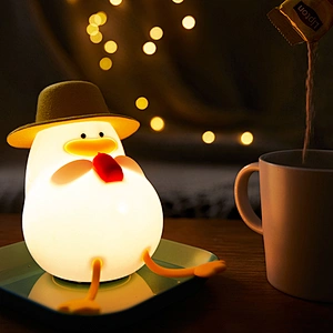 USB Rechargeable LED Table Lamp Mini Squishy Baby Sleeping Animal Duck Silicone Night Light with Touch Sensor