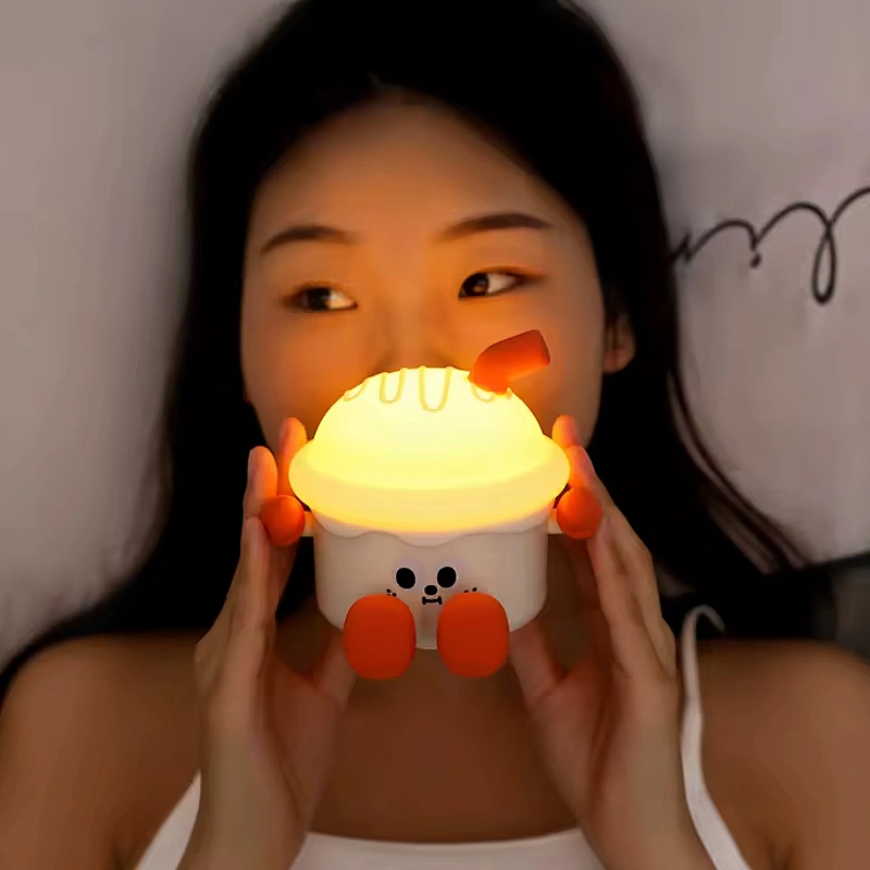 Cute Anime Ice Cream Mini Table Lamp Rechargeable Desk Light with Legs Phone Holder Kids Night Light for Children