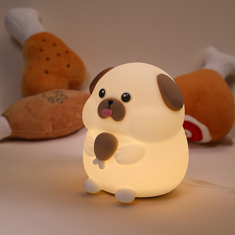 Rechargeable LED Night Light for Kids Gluttony Dog Silicone Rabbit Shape Touch Sensor Control 5V Warm White Light Home Hotel Use