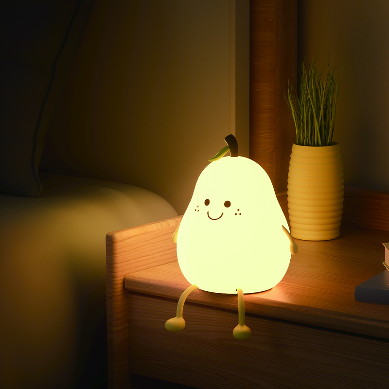 Cute Funny Gift Silicone Pear Lamp LED Bedside Soft Silicone Rechargeable Night Light for Kids Bedroom