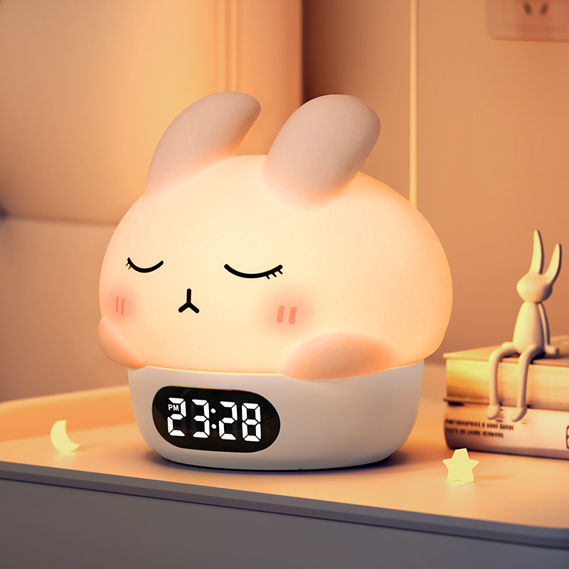 ICARER MALIY Silicone Night Light Cartoon Bunny Lamp Cute Rabbit Night Lights Bedroom Charging Rabbit Patted Sleeping Light