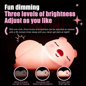 Cute Pig Silicone Animal Tap Dimmable Rechargeable USB Led Battery Cartoon Kids Children Baby Smart Night Light for Bedroom