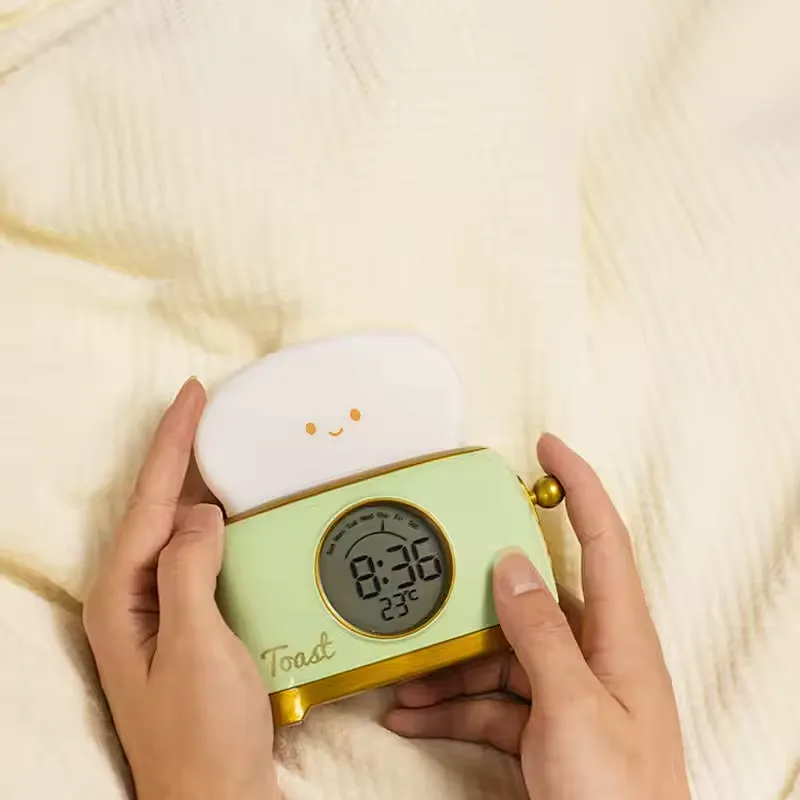 ICARER FAMILY Toast Night Light With Alarm Clock Night Light LED Mini Silicone Lamp for Bedroom Use