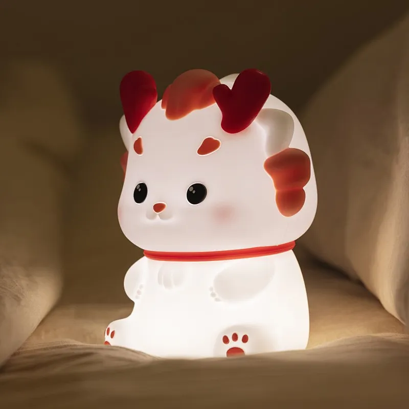 Minimalist Dragon Animal Silicone Night Light for Baby Nursery Skin-Friendly Pinch Control Tap Rechargeable LED Touch Light