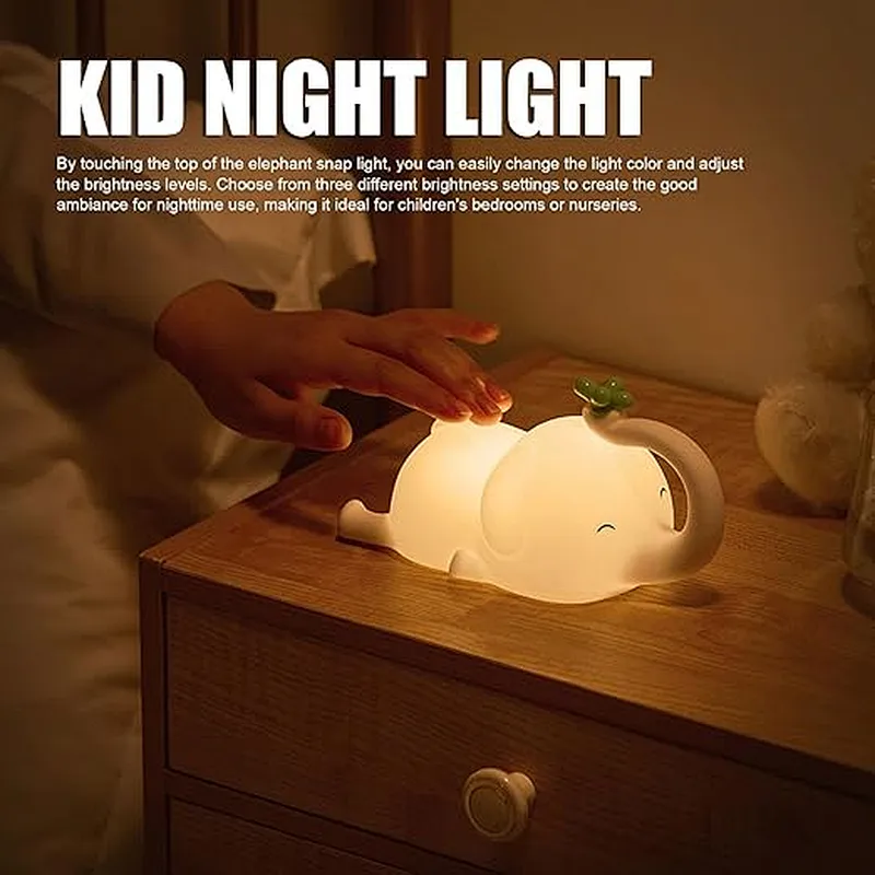 Rechargeable Cute Elephant Silicone Night Light LED Mobile Phone Holder Clapping Lamp Mini Sizes for Kids Room