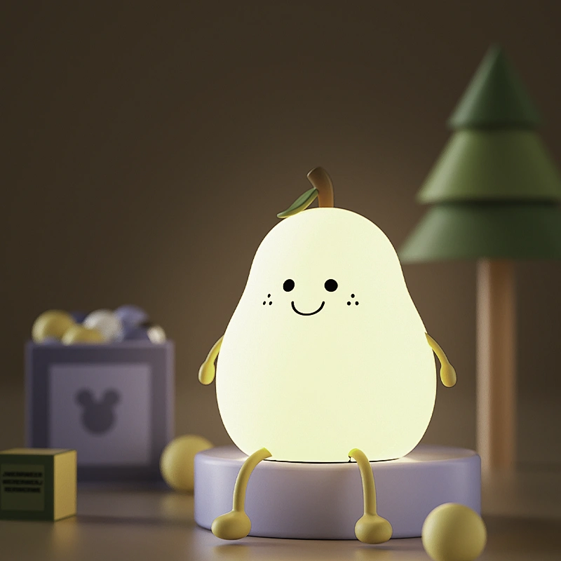 Minimalist Style Cute Silicone Flower Pear Lamp Portable LED Night Light Cozy Ambiance Warm White Touch Children's Room Home Use