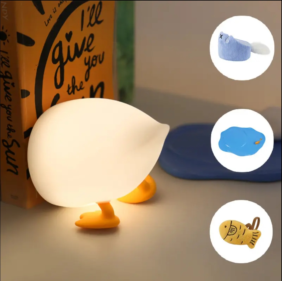 Cute Duck Butt Animal Silicone Nursery Night Light Touch USB Rechargeable Table Lamp Dimming Bedside Lamp for Baby Girls Women