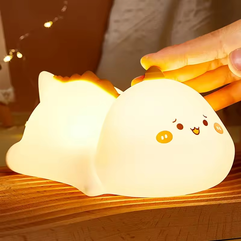 Modern Style Small Dinosaur LED Night Light Colorful Silicone Lamp USB Rechargeable Charging Cartoon Animal Patting for Room Use