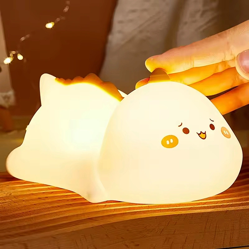 Modern Style Small Dinosaur LED Night Light Colorful Silicone Lamp USB Rechargeable Charging Cartoon Animal Patting for Room Use