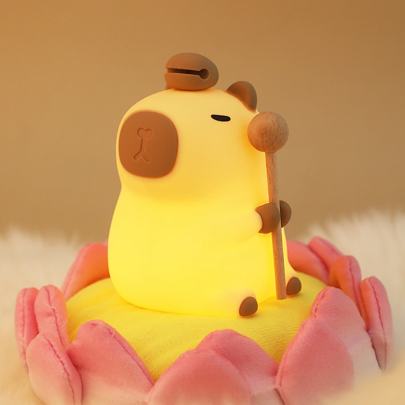 Portable USB Rechargeable Capybara Night Light Smart Home Mini Animal Lamp with Touch Control for Kids in Silicone Material