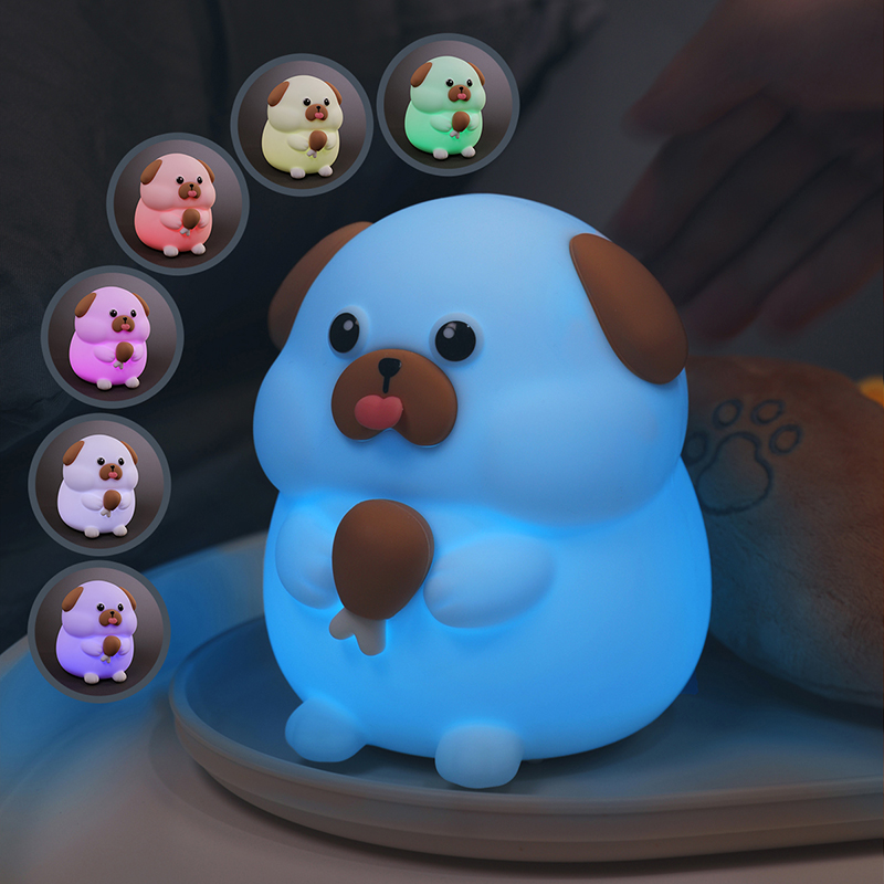 Cute Dog Led Rechargeable Lights Custom Pat Touch Smart USB Mini Silicone Night Light for Kids Room