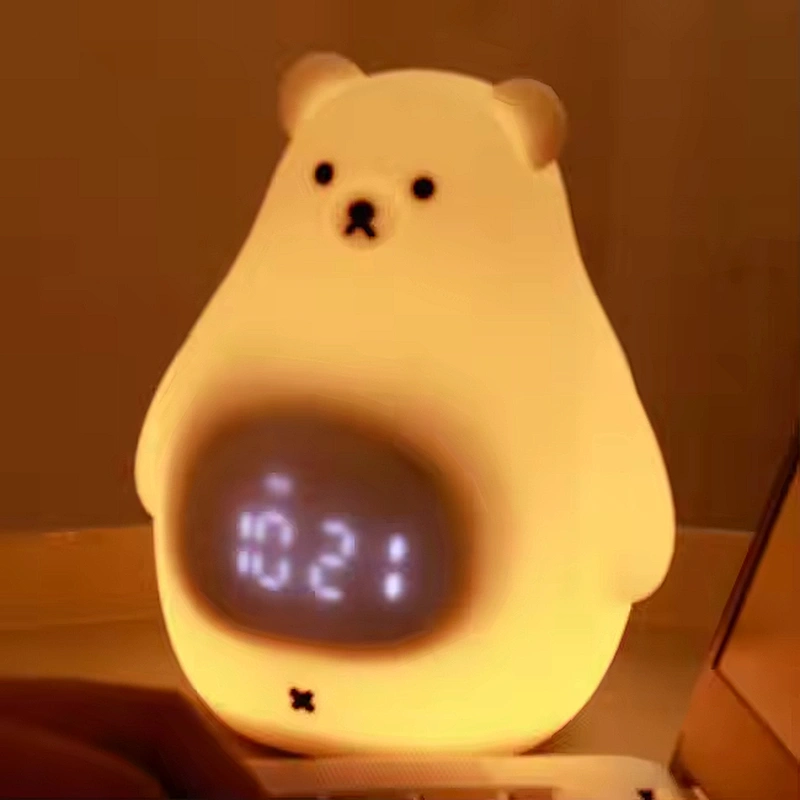 White Bear Children's Desk Clock LED Night Light Digital Sunrise Alarm Clock with Sleep Trainer Kids Bedroom Table Size