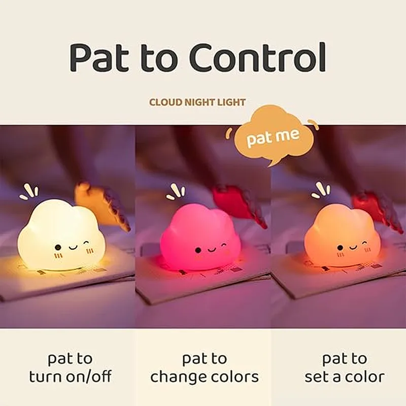 Hot Selling Rechargeable LED Night Light Cloud USB Lamp with 7 Gradient Colors Pat Control for Bedroom Mini Sizes for Table Use