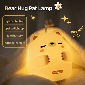 Cute Bear Tap Control Flower Lamps Girls Night Light Led Animal Children Rechargeable Light Gift Item Silicone Lights for Kids