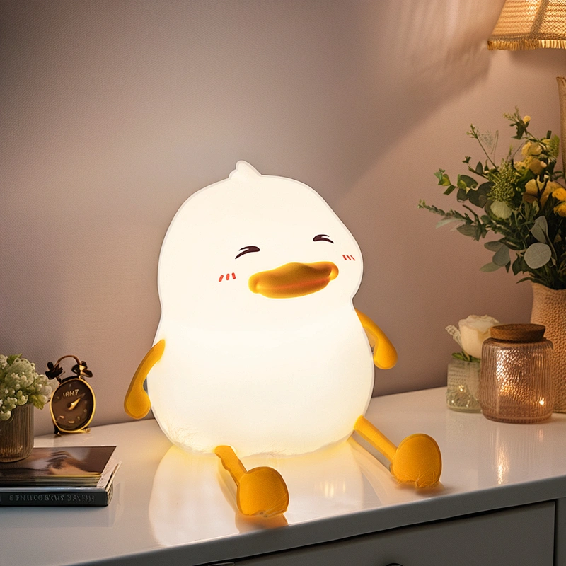 Mini Table Lamp with Phone Holder Touch Switch Powered Toy Gift for Kids' Bedroom Cute Rechargeable Silicone Duck Night Light