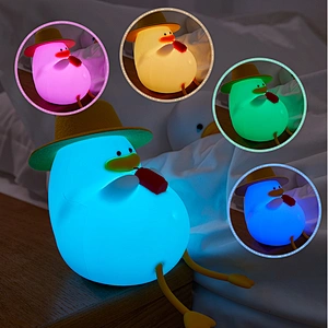 USB Rechargeable LED Table Lamp Mini Squishy Baby Sleeping Animal Duck Silicone Night Light with Touch Sensor