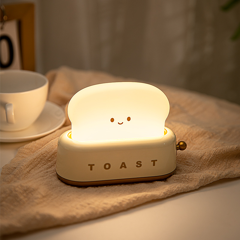 ICARER FAMILY Modern Bread Maker Alarm Clock Night Light LED Mini Silicone Lamp for Bedroom Rechargeable Power Supply
