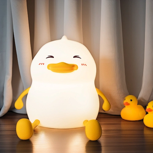 Mini Table Lamp with Phone Holder Touch Switch Powered Toy Gift for Kids' Bedroom Cute Rechargeable Silicone Duck Night Light