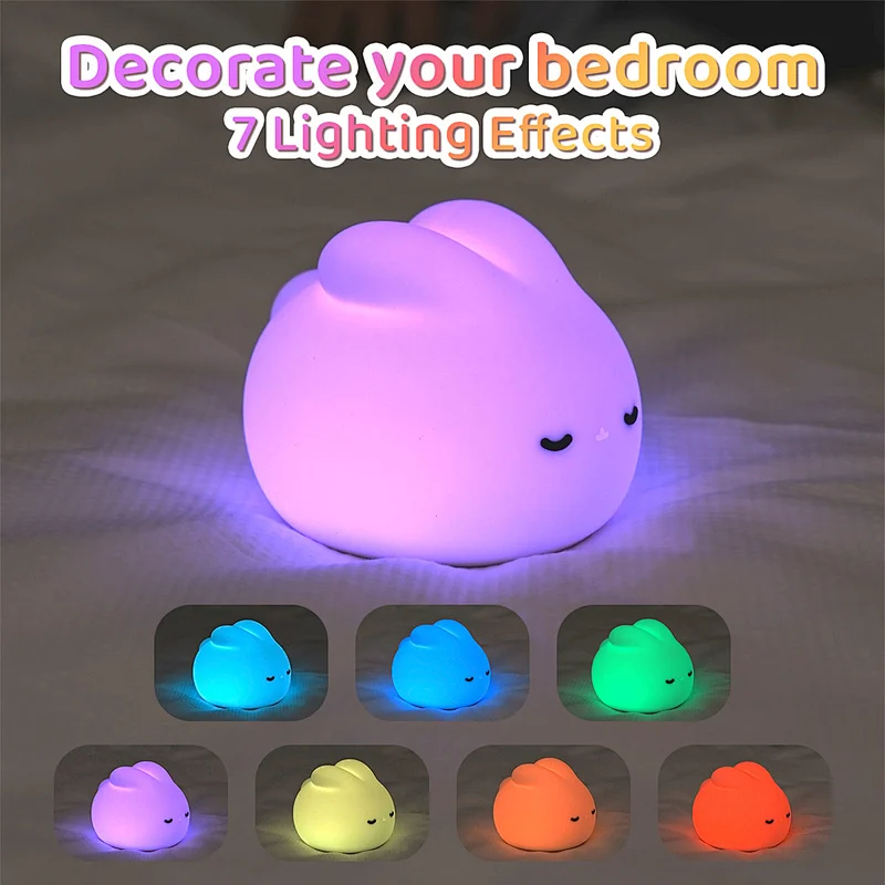 Christmas Gift Kids Children's Baby Bedroom Rechargeable Soft Touch Coloful Silicone Rabbit Night Light for Kids Bed Lamp