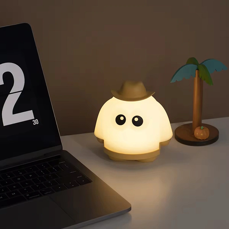 Small Ghost Light Rechargeable LED Night Light Mini Table Design with Touch Desktop Tap for Bedroom or Hotel