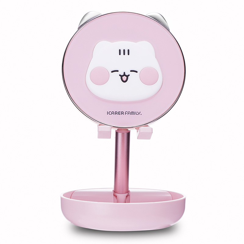 ICARER FAMILY Cute Animal Cell Phone Stand Desktop Mobile Phone Holder Make-up Mirror and Folding Phone Holder