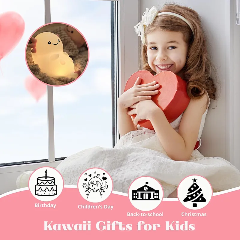 Decoration Lights Bedroom Dinosaur Pink Color Kids Cute Lamp Silicone Soft Safe Material
