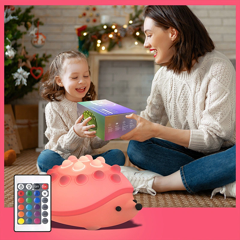 ICARER FAMILY RGB 16 Colors Cute Anime Hedgehog Pat Silicone Light Lamp Soft Kids Night Light Portable Night Lamp for Bedroom
