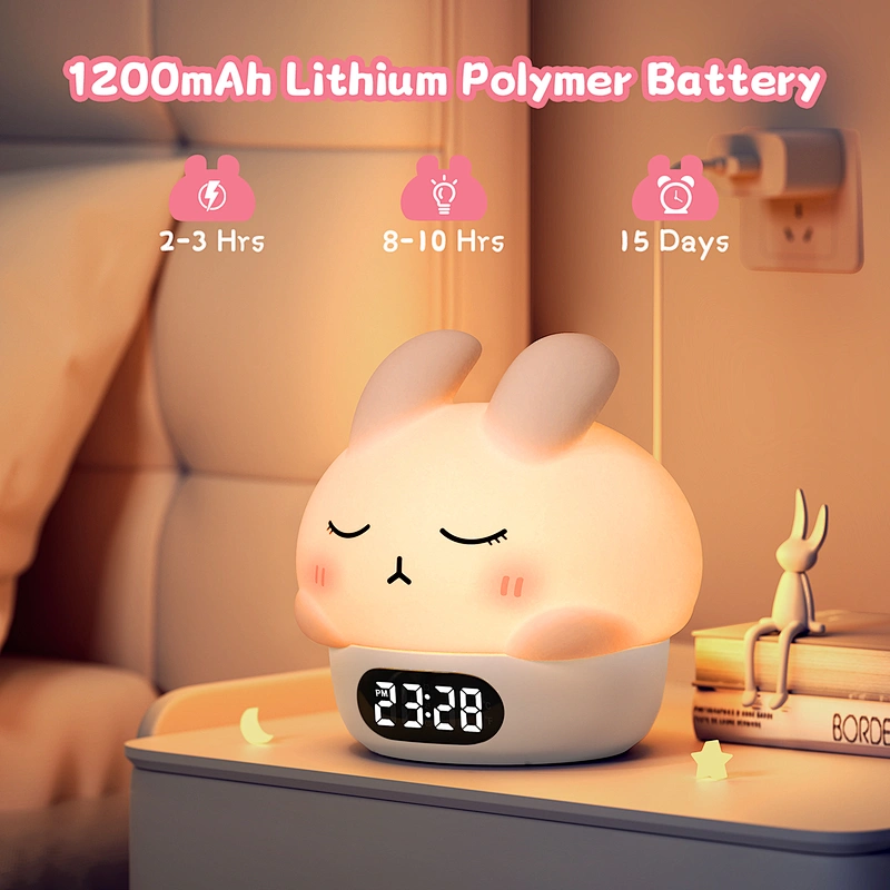 ICARER FAMILY Silicone Night Light Rabbit Desk Lamp LED Clock for Home Bedroom Light Cute Gadgets