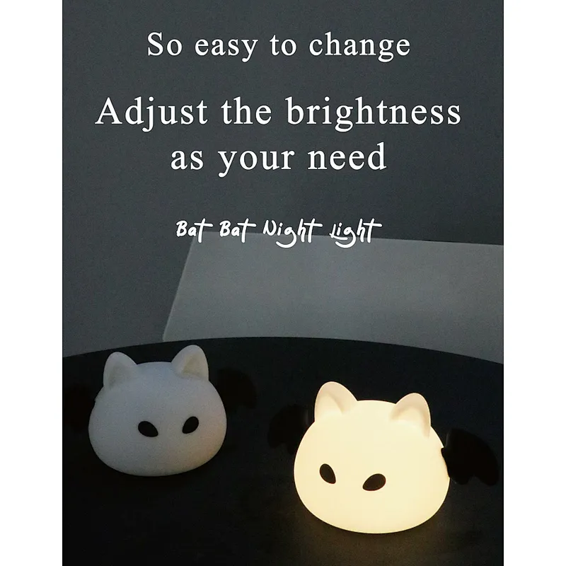 Small Cute Bat Anime Smart Rechargeable Pat Touch Night Light Kids Living Room Home Decor Portable USB Night Light