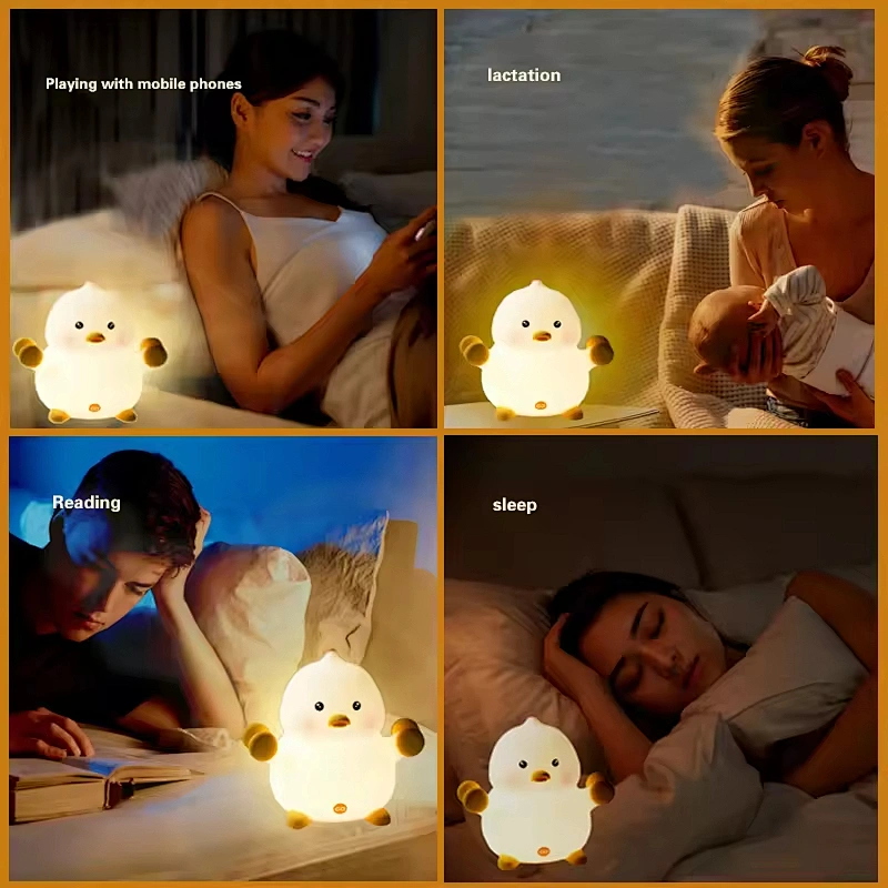 Cute Duck Tap Control Baby Kids Toys Tap Rechargeable Led USB 1200mAh Battery Silicone Animal Night Light for Bedroom Decoration