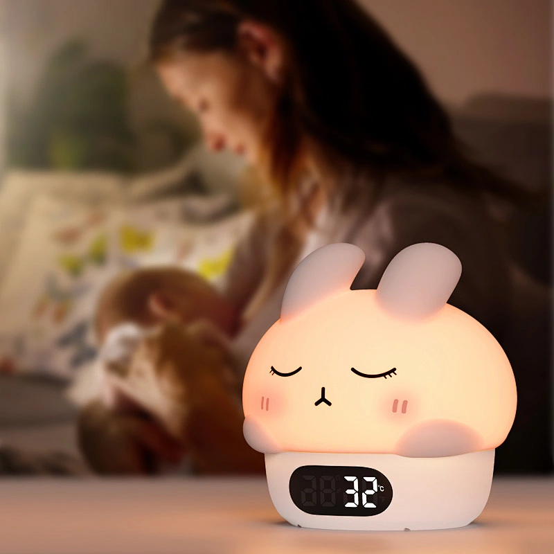 ICARER MALIY Silicone Night Light Cartoon Bunny Lamp Cute Rabbit Night Lights Bedroom Charging Rabbit Patted Sleeping Light
