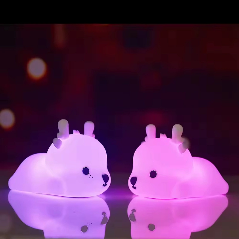 Christmas Modern LED Multicolor Silicone Deer Night Light Rechargeable Cute Mini Size Night Gifts for Baby Home Bedroom Decor